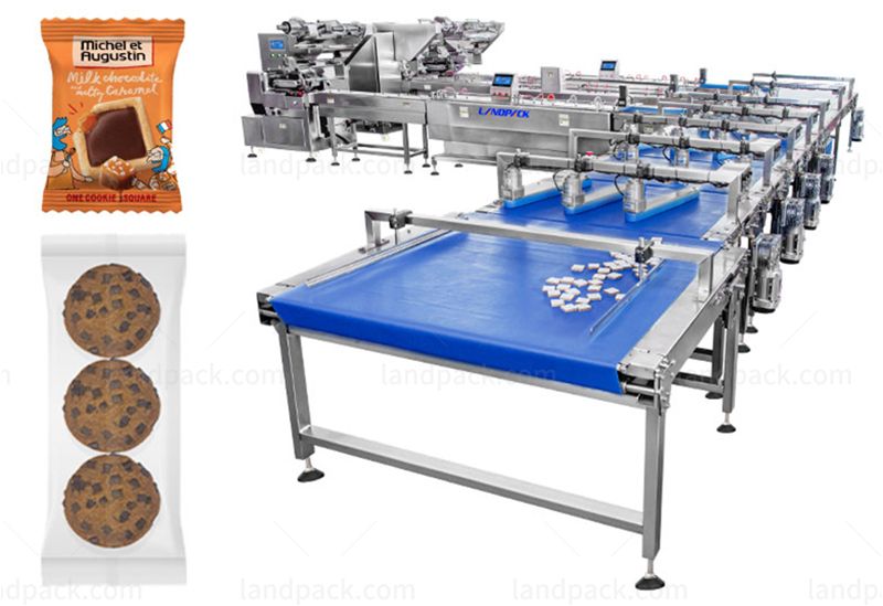 Automatic Biscuit Chocolate Cookies Horizontal Flow Feeding Packing Line